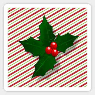 Christmas Holly & Candy Cane Striped Gifts: This graphic design is available on many products Sticker